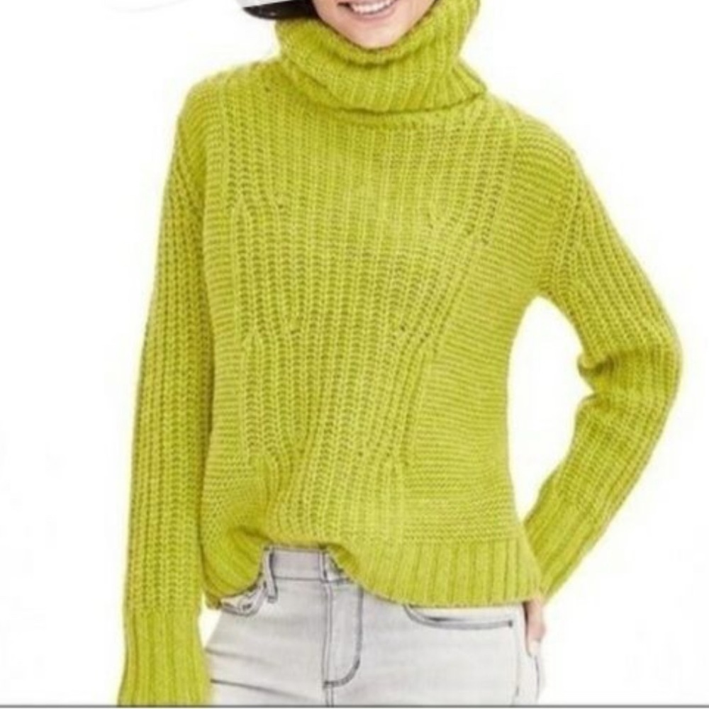 Birretti by Banana Republic Chartreuse Merino Alpaca Mix Turtleneck Sweater US M